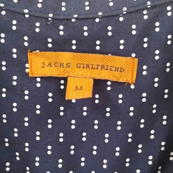 Jachs Girlfriend button down medium navy white print short sleeve front pockets - Picture 5 of 8